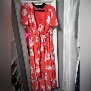 Francesca’s Mi Ami Coral Hi-Low Wrap Dress